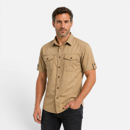 Camicia Safari Uomo Manica Corta Cotone Leggera con Tasche