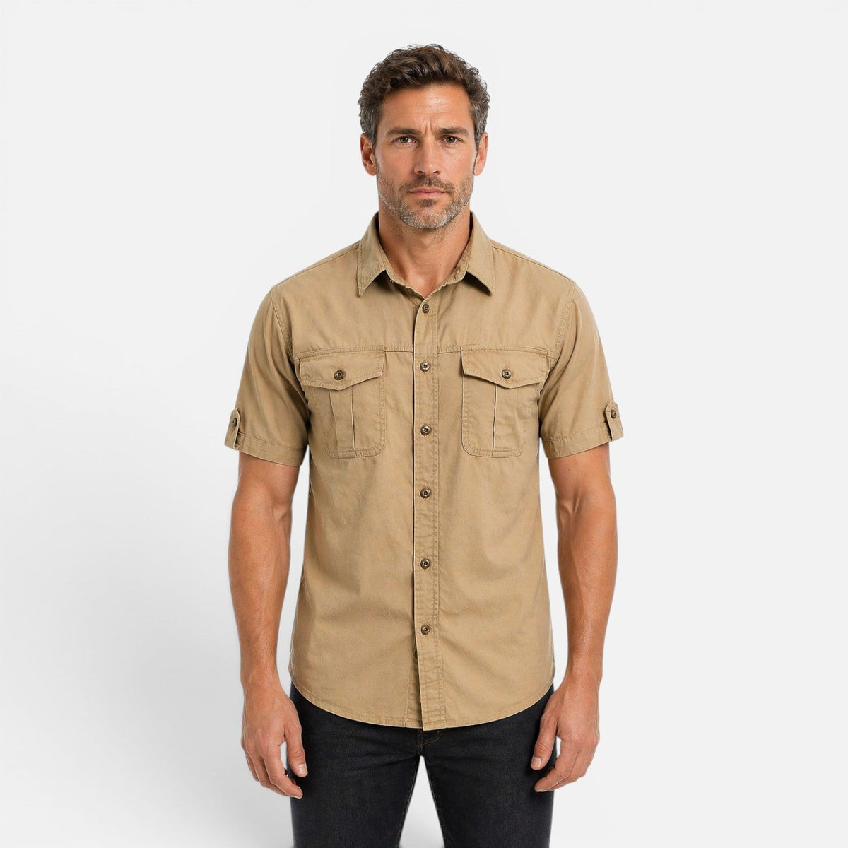 Camicia Safari Uomo Manica Corta Cotone Leggera con Tasche