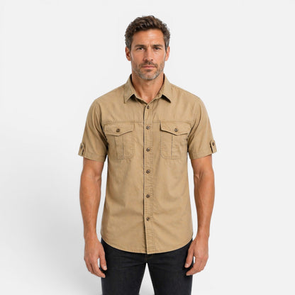 Camicia Safari Uomo Manica Corta Cotone Leggera con Tasche