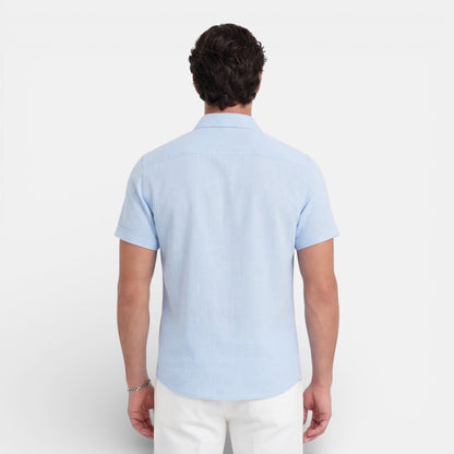 Camicia Lino Uomo Manica Corta Misto Cotone Traspirante Estiva