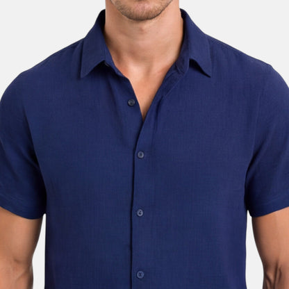 Camicia Lino Uomo Manica Corta Misto Cotone Traspirante Estiva