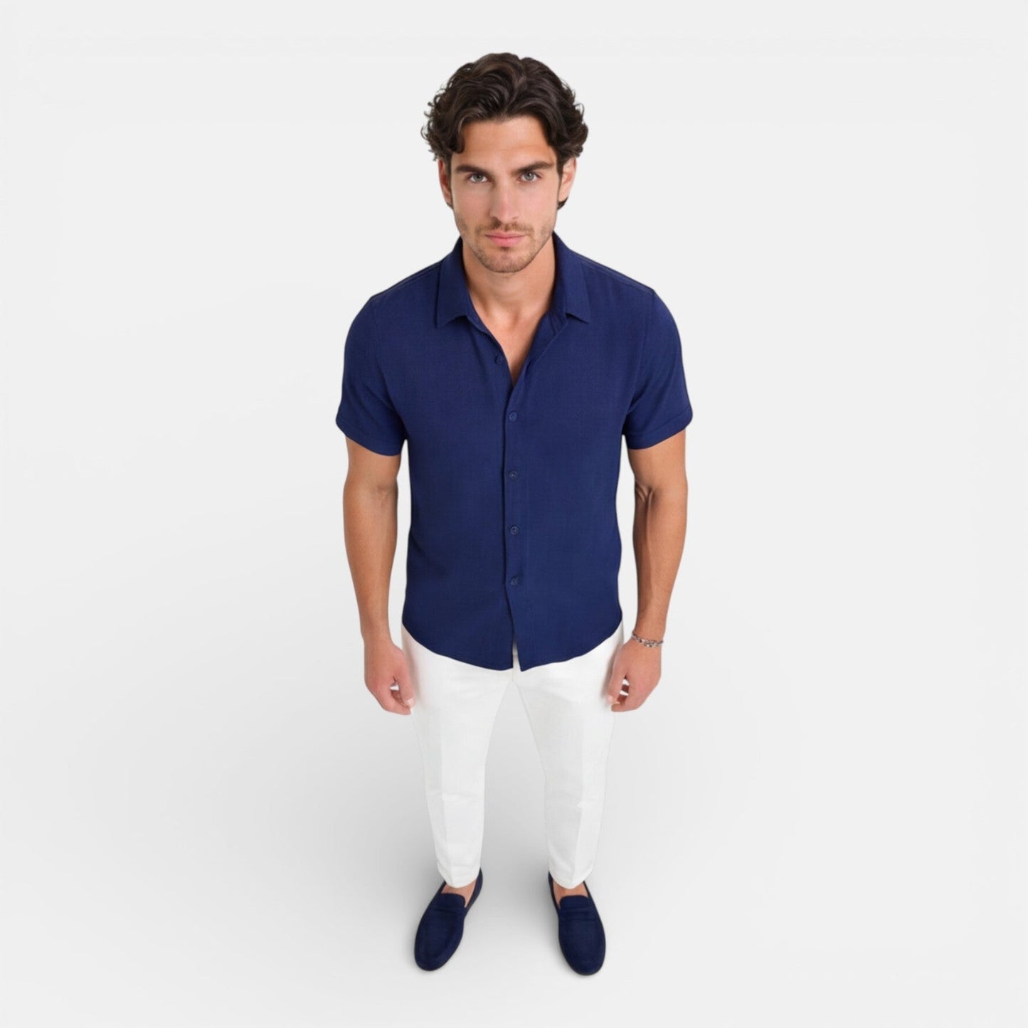 Camicia Lino Uomo Manica Corta Misto Cotone Traspirante Estiva