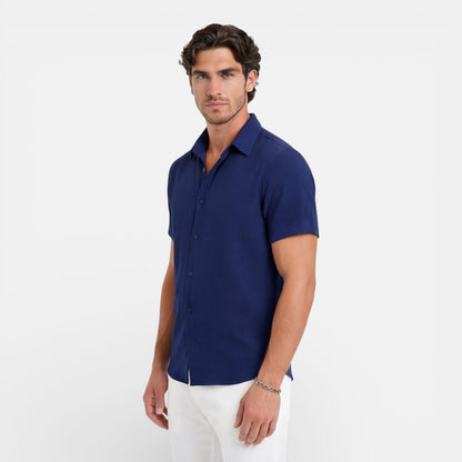 Camicia Lino Uomo Manica Corta Misto Cotone Traspirante Estiva
