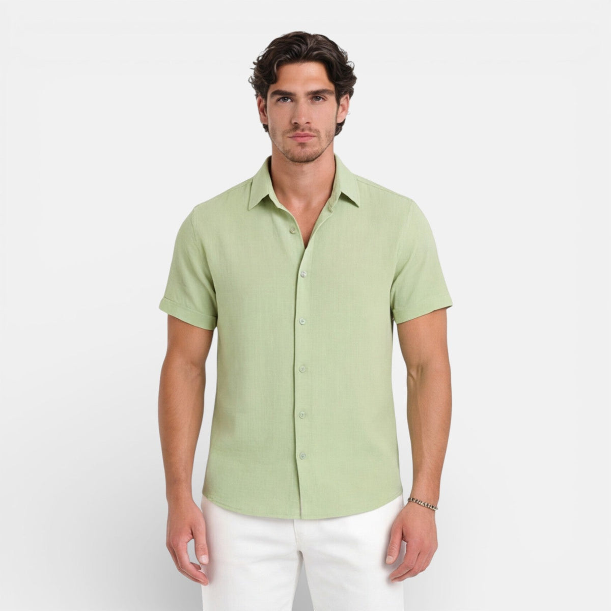 Camicia Lino Uomo Manica Corta Misto Cotone Traspirante Estiva