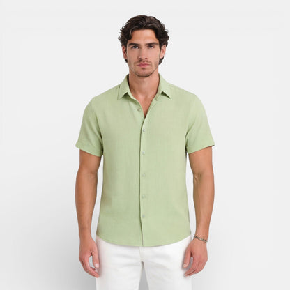 Camicia Lino Uomo Manica Corta Misto Cotone Traspirante Estiva
