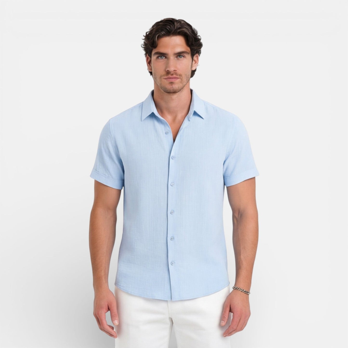 Camicia Lino Uomo Manica Corta Misto Cotone Traspirante Estiva