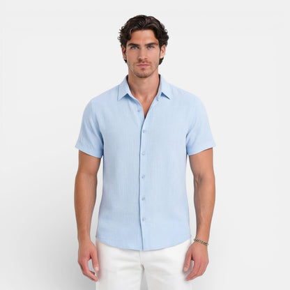Camicia Lino Uomo Manica Corta Misto Cotone Traspirante Estiva