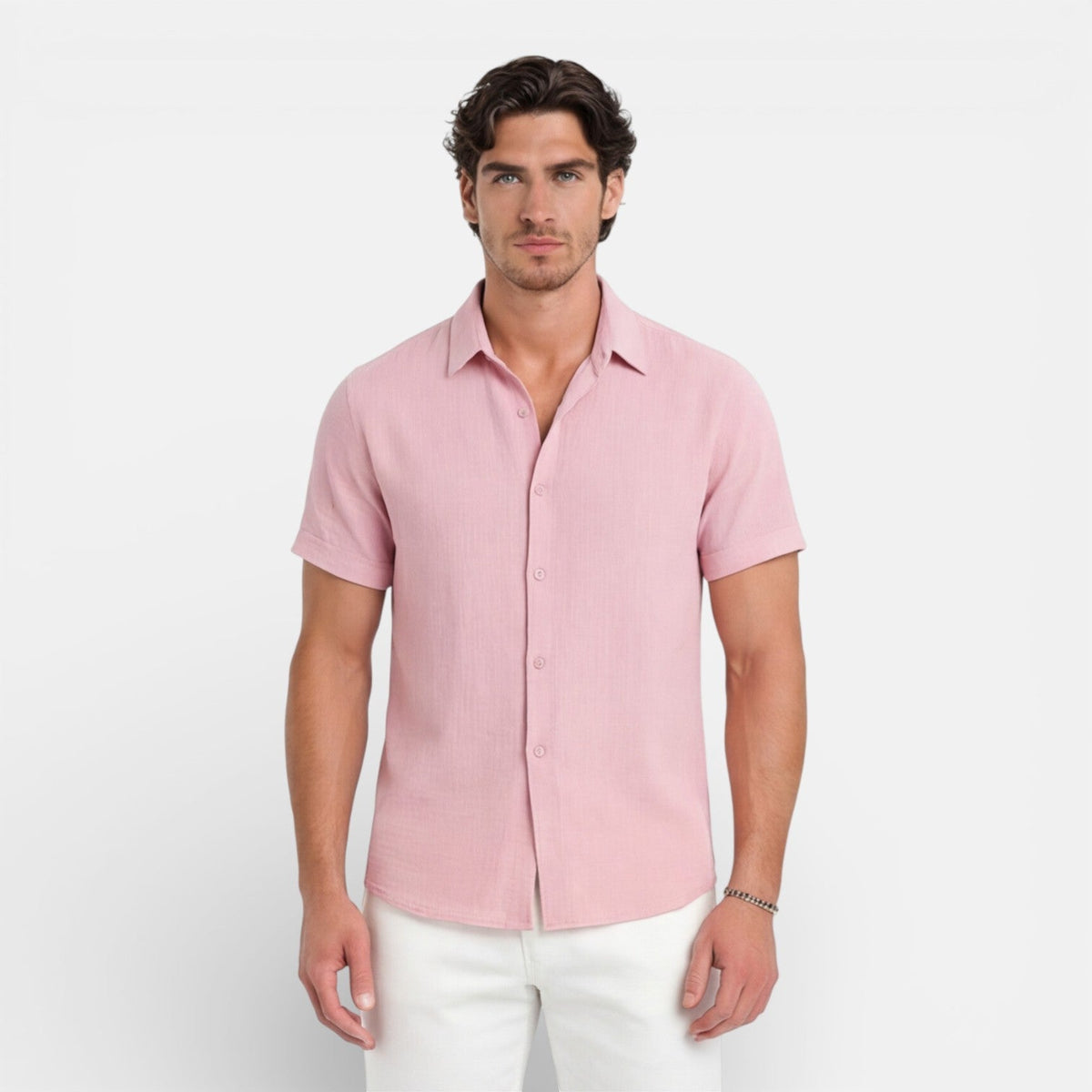 Camicia Lino Uomo Manica Corta Misto Cotone Traspirante Estiva