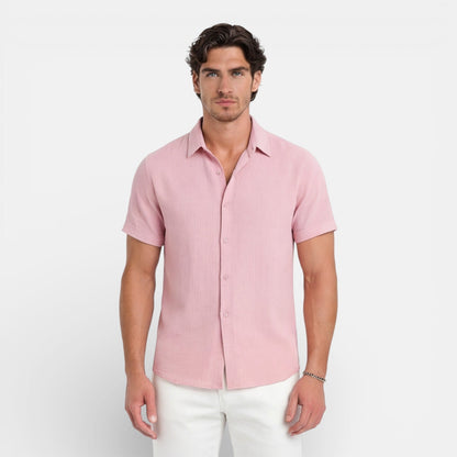 Camicia Lino Uomo Manica Corta Misto Cotone Traspirante Estiva