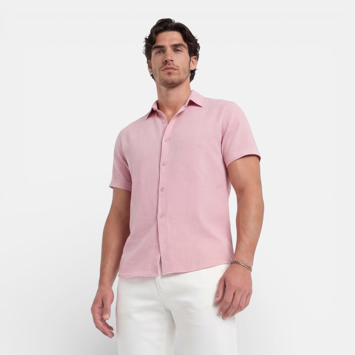 Camicia Lino Uomo Manica Corta Misto Cotone Traspirante Estiva