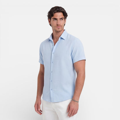 Camicia Lino Uomo Manica Corta Misto Cotone Traspirante Estiva