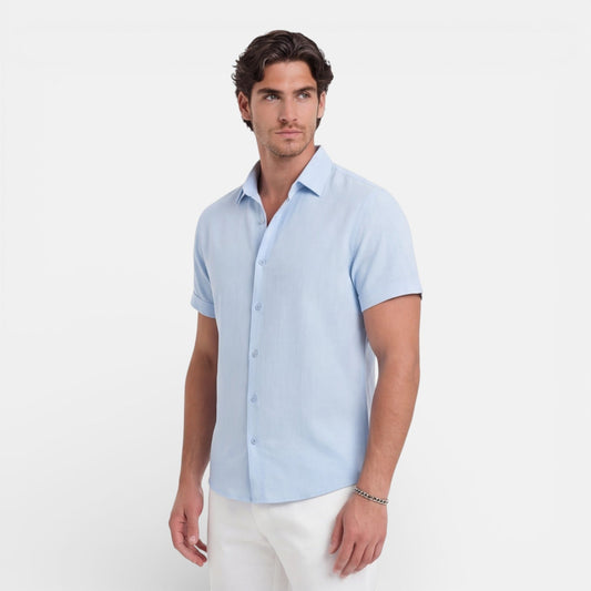 Camicia Lino Uomo Manica Corta Misto Cotone Traspirante Estiva