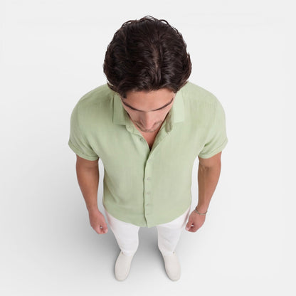 Camicia Lino Uomo Manica Corta Misto Cotone Traspirante Estiva