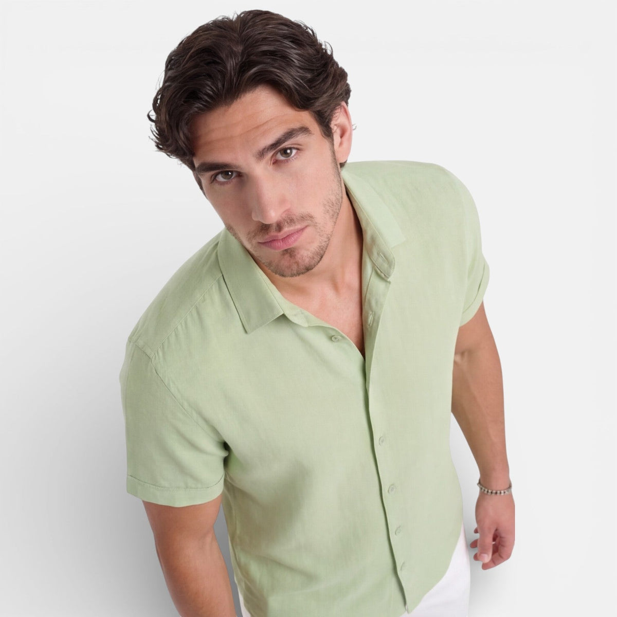 Camicia Lino Uomo Manica Corta Misto Cotone Traspirante Estiva