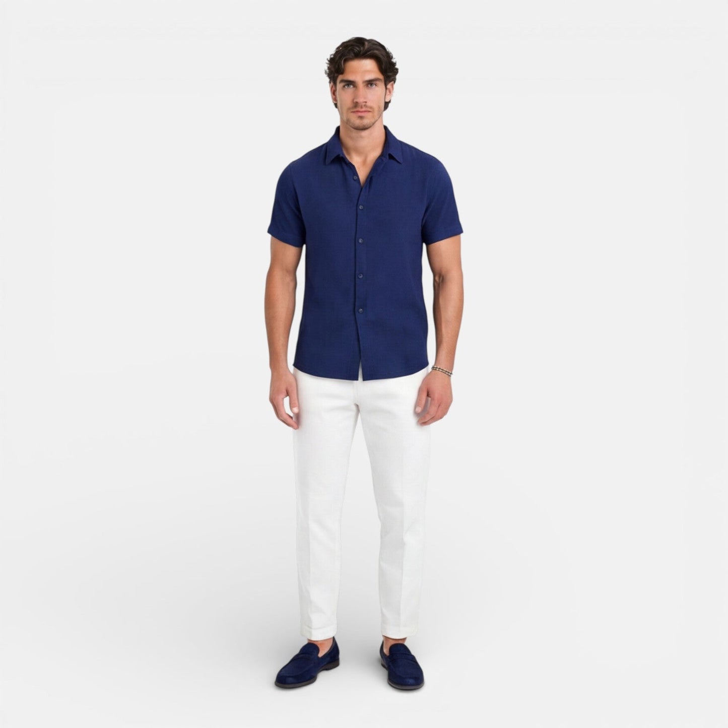 Camicia Lino Uomo Manica Corta Misto Cotone Traspirante Estiva