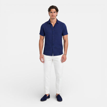 Camicia Lino Uomo Manica Corta Misto Cotone Traspirante Estiva