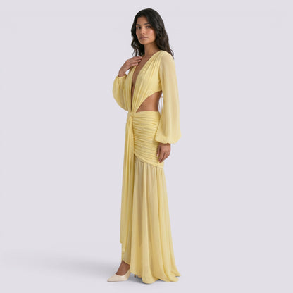 Abito Lungo Donna Aderente con Maniche Lunghe