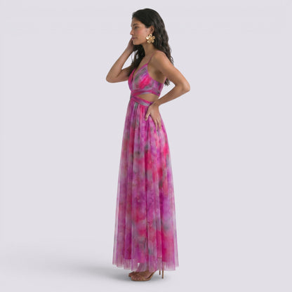 Abito Lungo Donna Halter Stampa Astratta