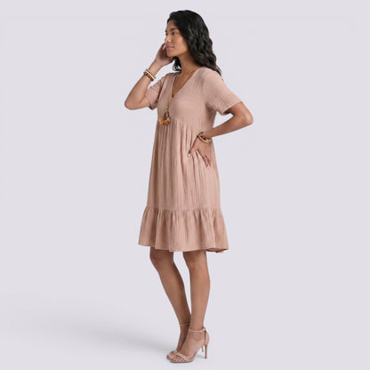 Abito Corto Donna Boho con Scollo a V