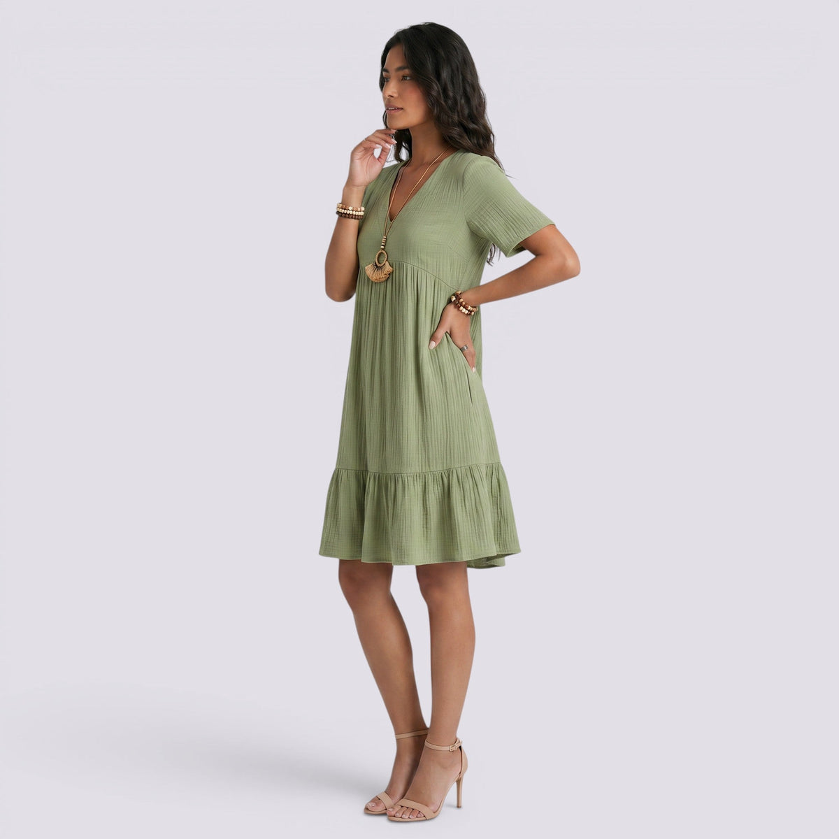 Abito Corto Donna Boho con Scollo a V