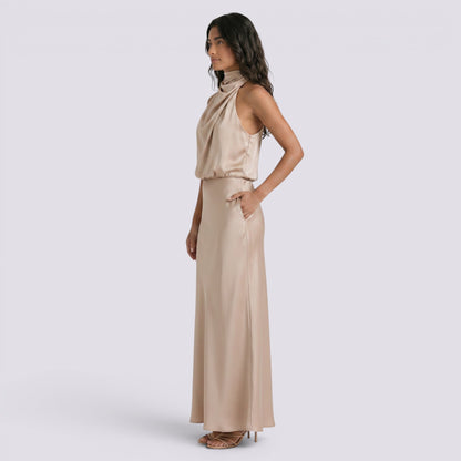 Abito Lungo Donna in Raso Fluido