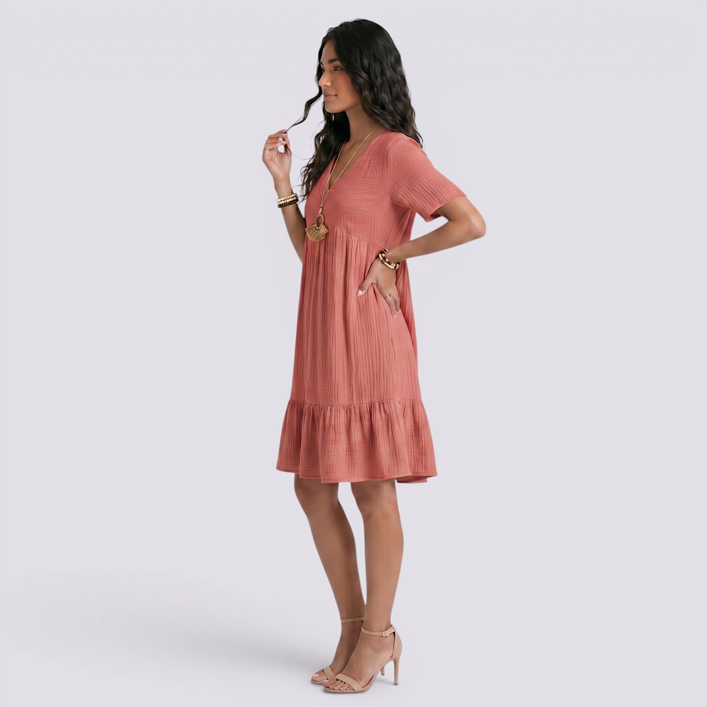 Abito Corto Donna Boho con Scollo a V