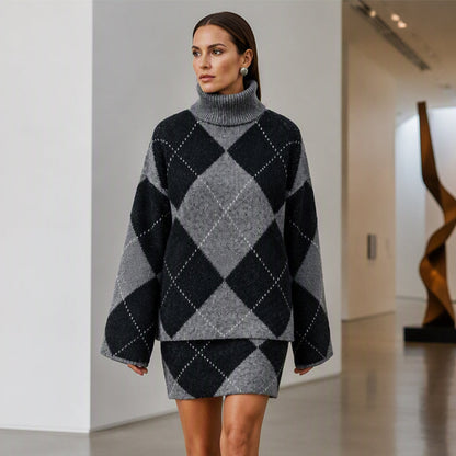 Irati | Completo Donna Maglione a Rombi e Gonna in Maglia
