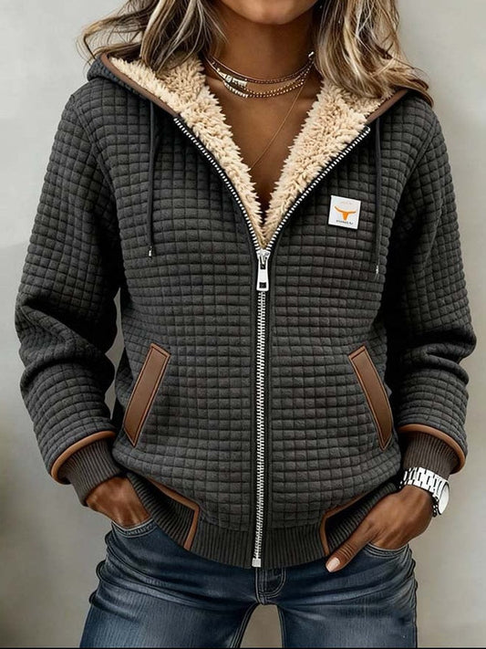 Sandra | Giacca con Cappuccio Trapuntata e Zip con Fodera Sherpa